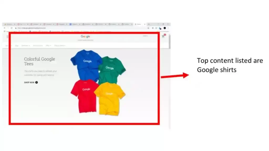 Top content listed are Google shirts